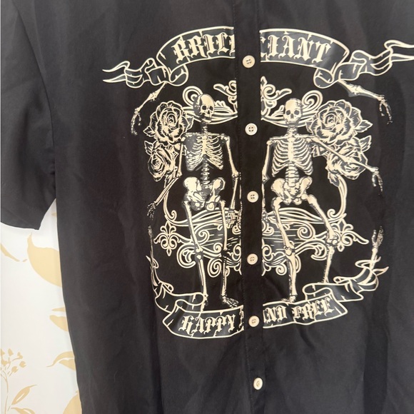 Men’s Rocker Punk Rock Skeleton Button Shirt sz Large - Picture 2 of 4